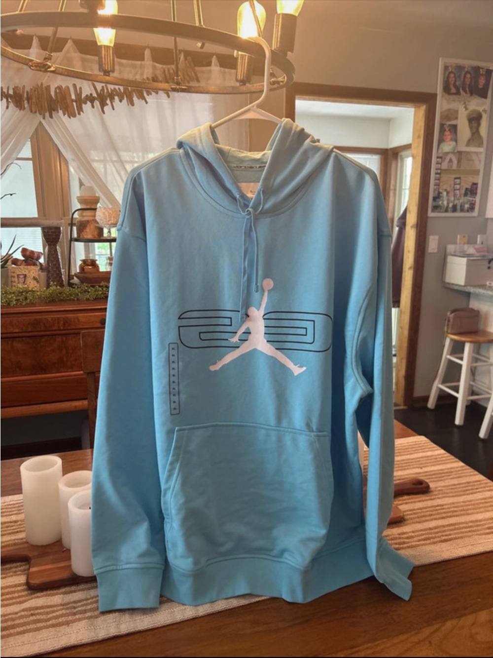 Jordan Light Blue Pullover Hoodie with White Jumpman Tag